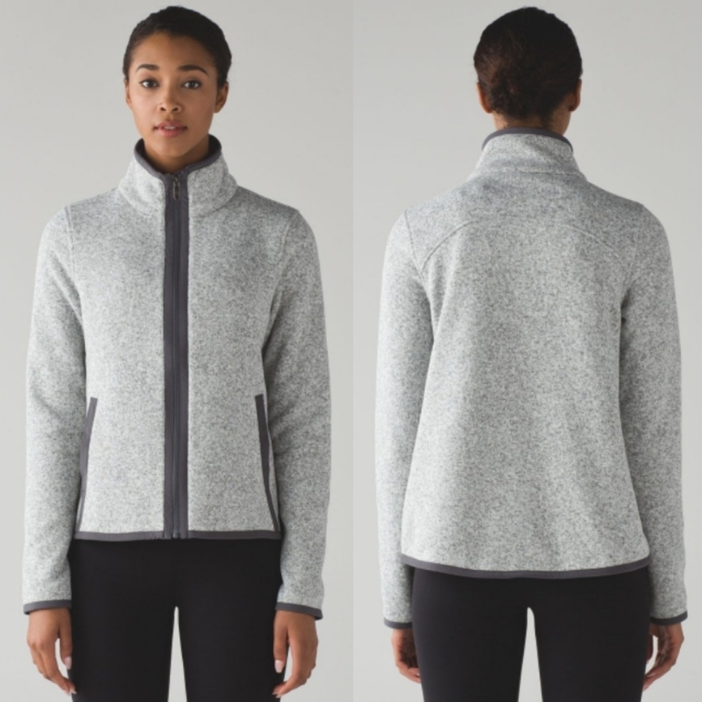 Lululemon Its Fleecing Cold Zip Up Sweater, Heathered White / Dark Carbon